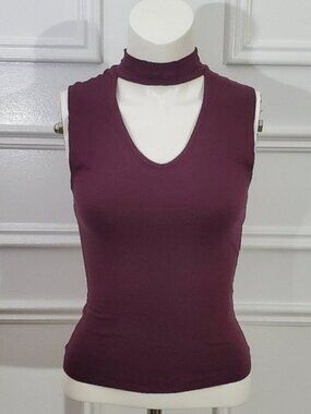Garage Ring Neck Burgundy Sleeveless top
